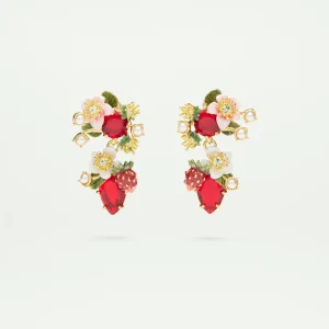 Boucles d’oreilles tiges fraises des bois et fleurs de fraisiers