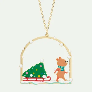 Collier Pendentif Sapin de Noël et Ourson