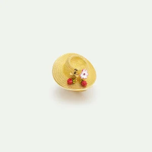 Bague chapeau doré, cosmos, abeille, framboise et cristal rose