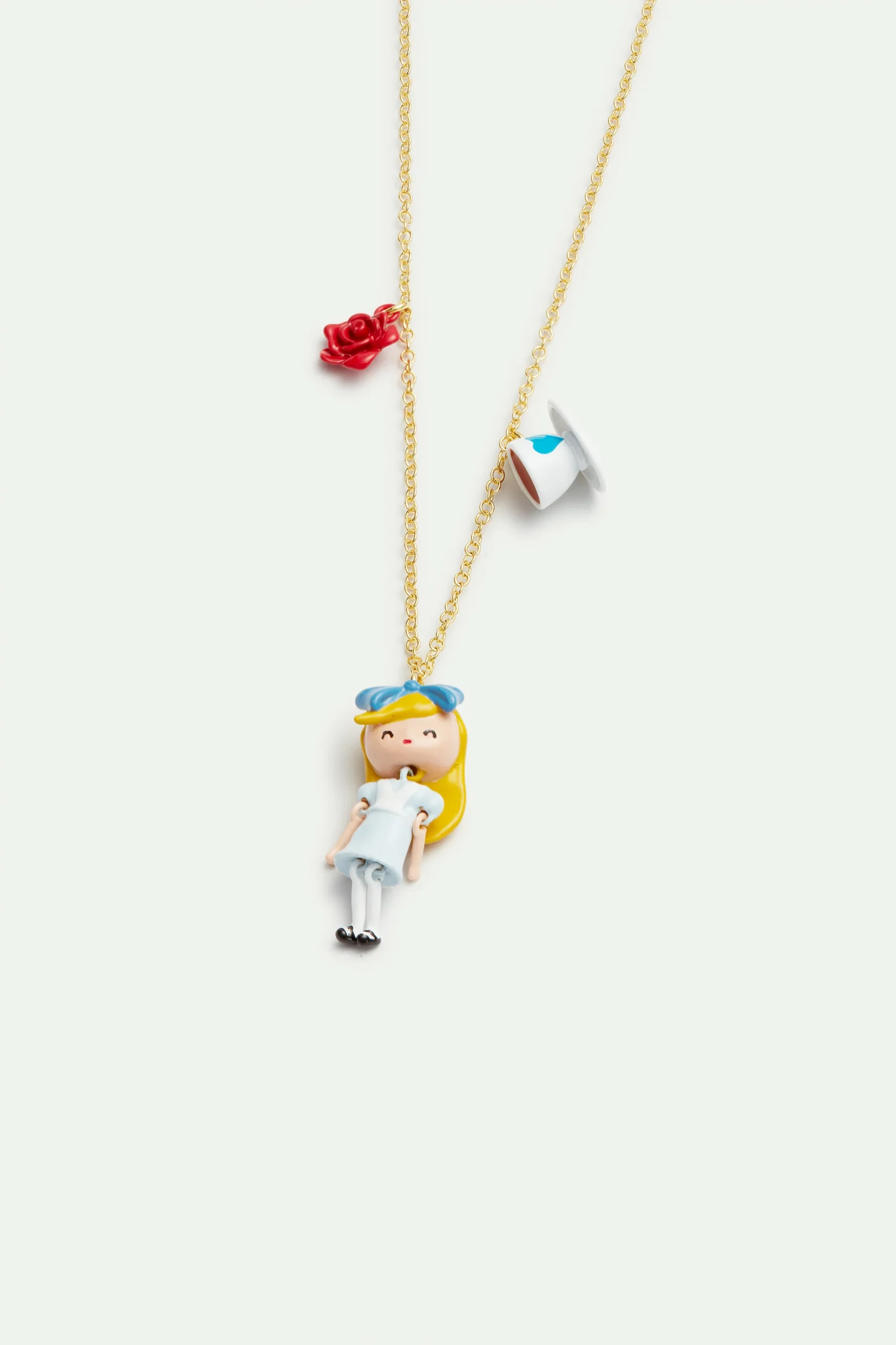 Collier pendentif Alice au pays des Merveilles, tasse et rose – Image 2