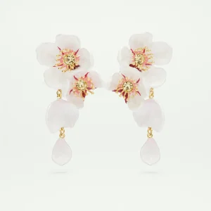 Boucles d'oreilles pendantes fleurs blanches de cerisier