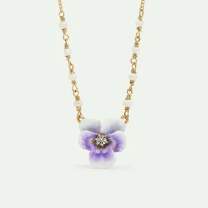 Collier pendentif pensée violette et cristal taillé