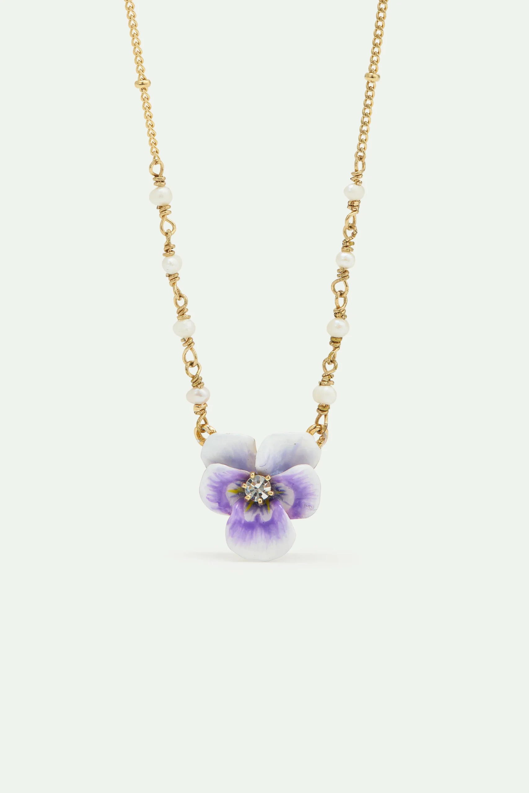 Collier pendentif pensée violette et cristal taillé