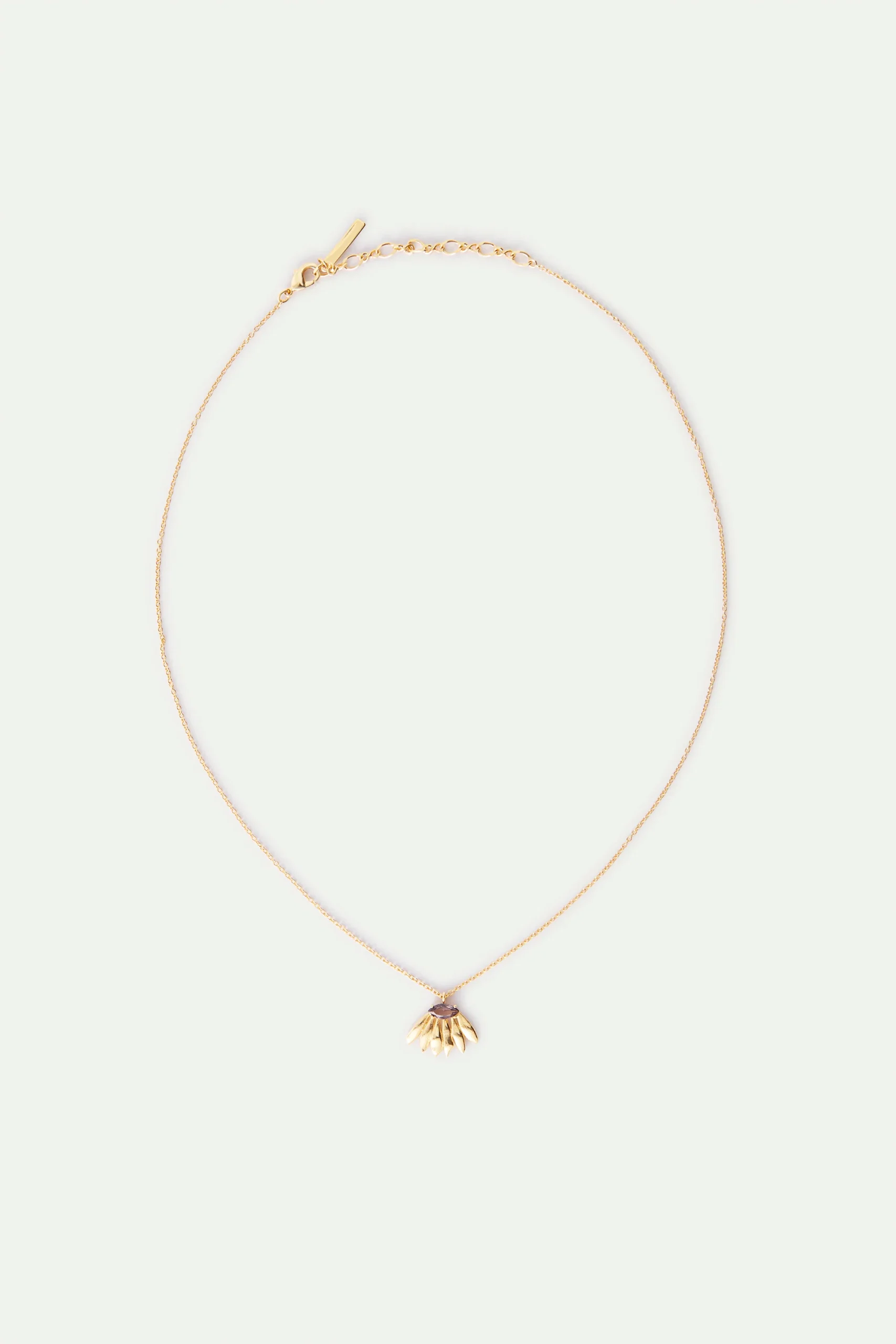 Collier pendentif doré feur de tournesol et pierre violette – Image 4