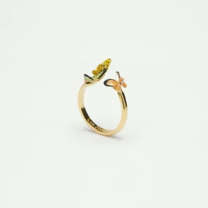 Bague ajustable papillons colorés et cocinelle
