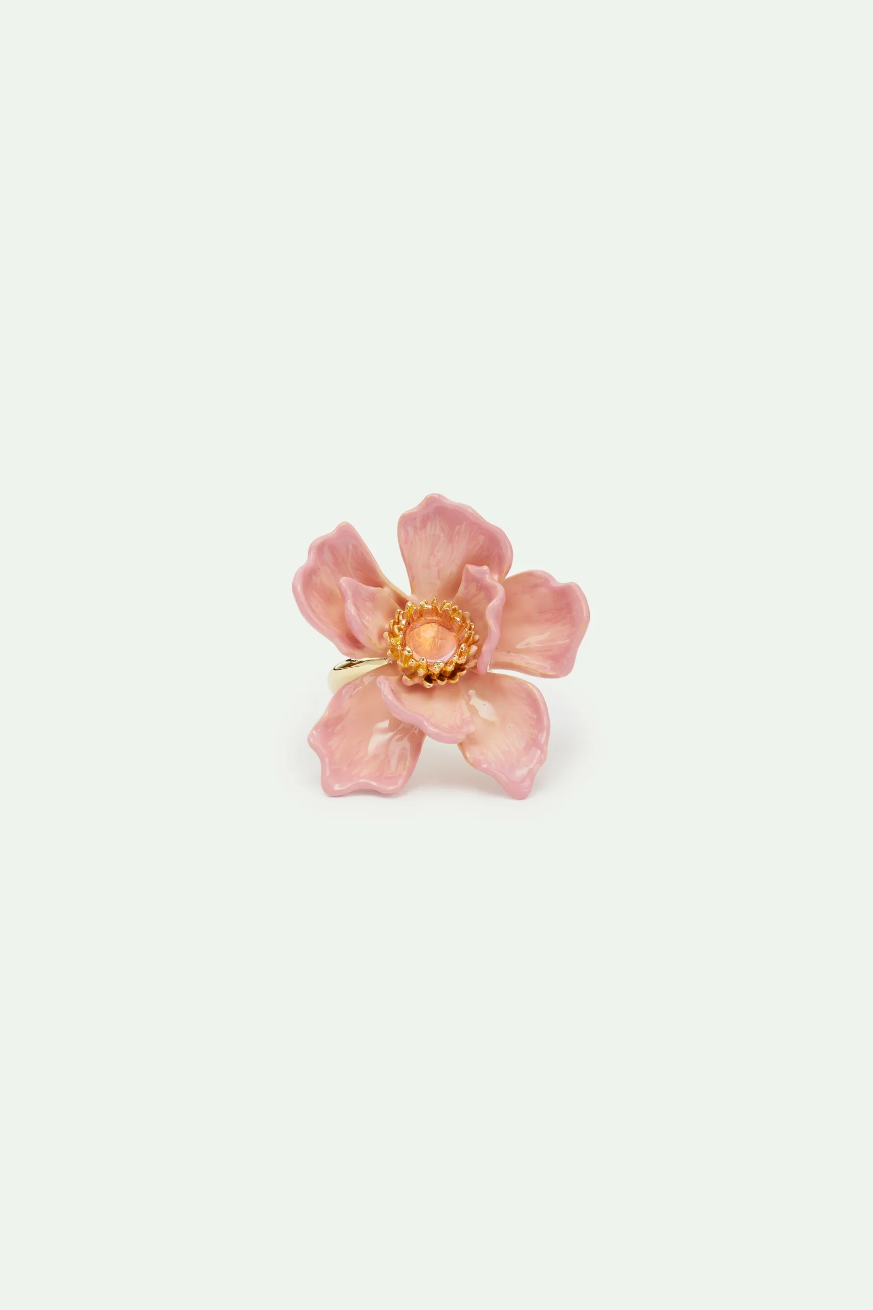 Bague grande fleur de magnolia rose et cabochon en verre – Image 3