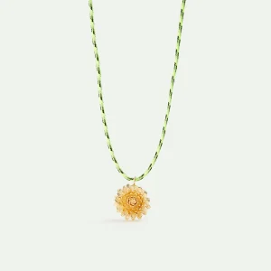 Collier vert corde et pissenlit doré