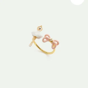 Bague ajustable mini Ballerine et nœud rose