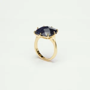 Bague solitaire pierre carré la diamantine bleu nuit pailleté