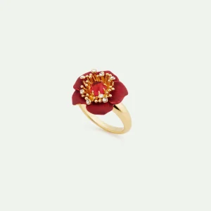 Bague fine fleur d'hellébore rouge