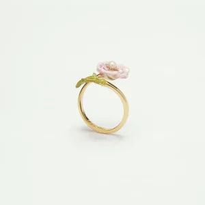 Bague ajustable pensée rose et perle