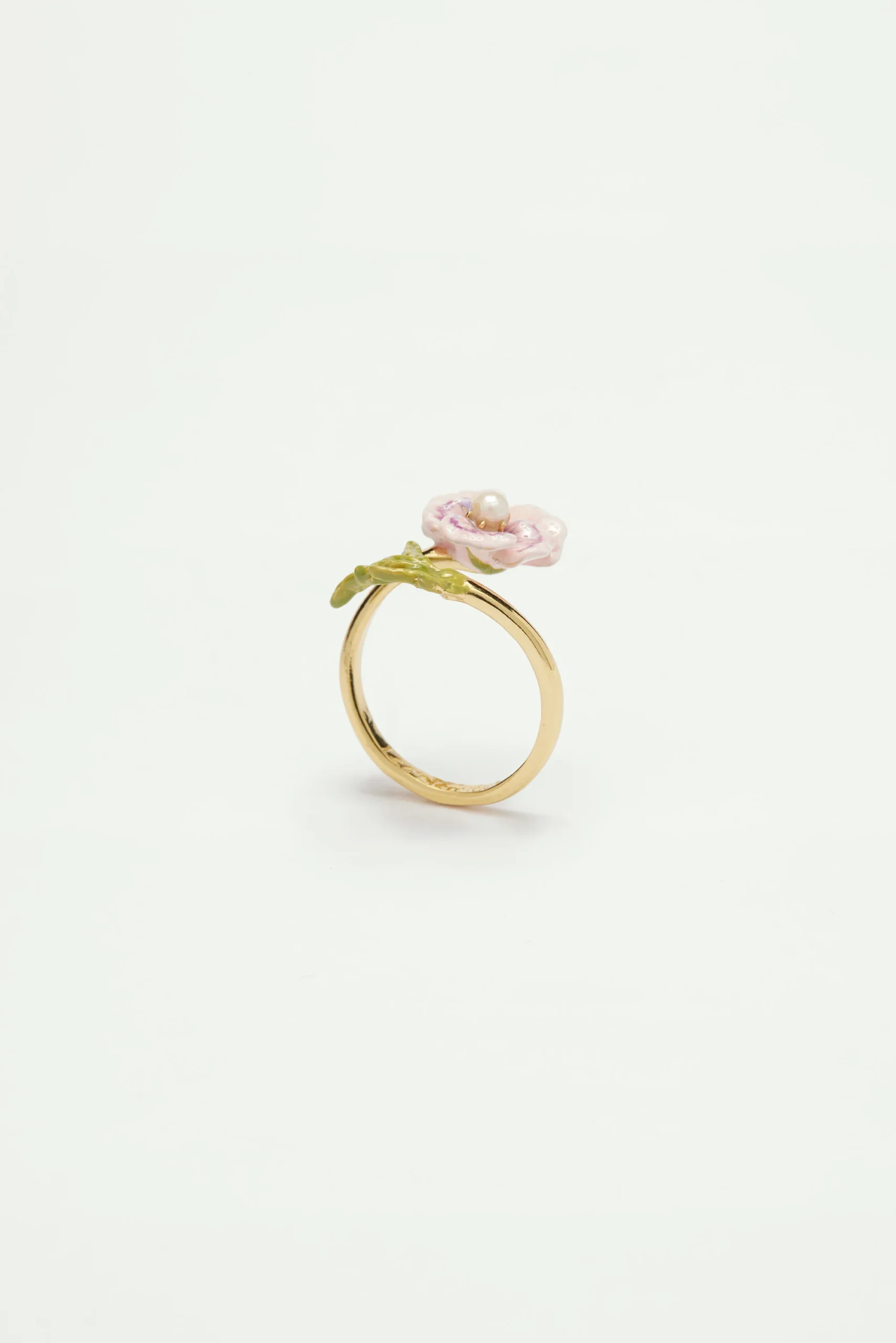 Bague ajustable pensée rose et perle