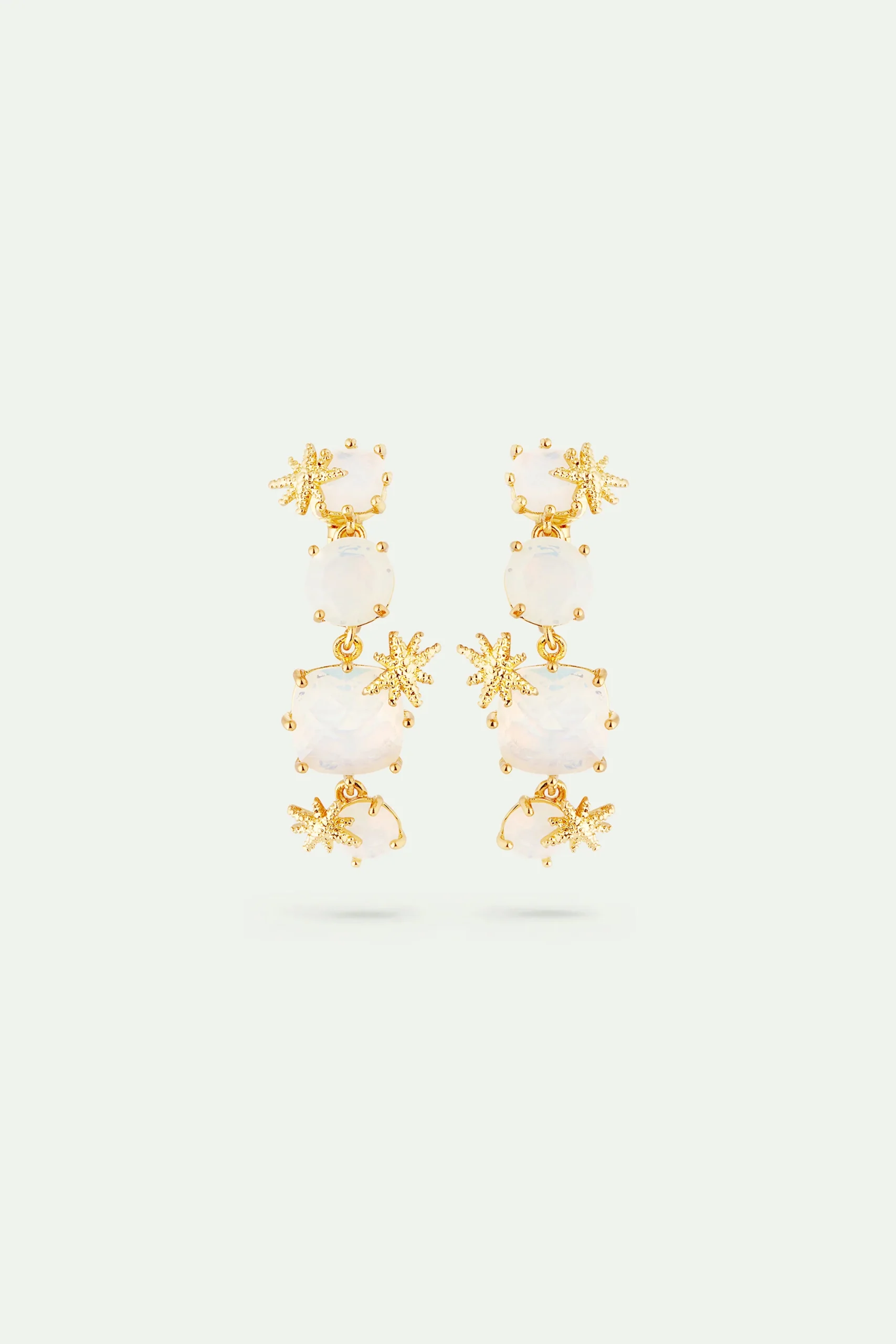 Boucles d'oreilles 4 pierres La Diamantine blanc opalescent et fines étoiles – Image 4