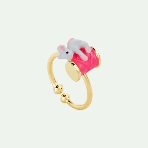 Bague ajustable souris et bobine de fil