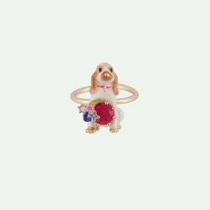 Adjustable Ring LES NEREIDES LOVES ANIMALS Cocker & blue stone DOG