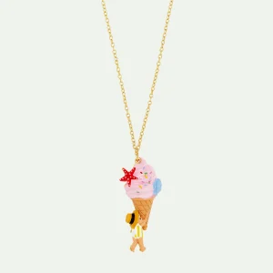 Collier pendentif glace à l'italienne, coquillage et nain de jardin