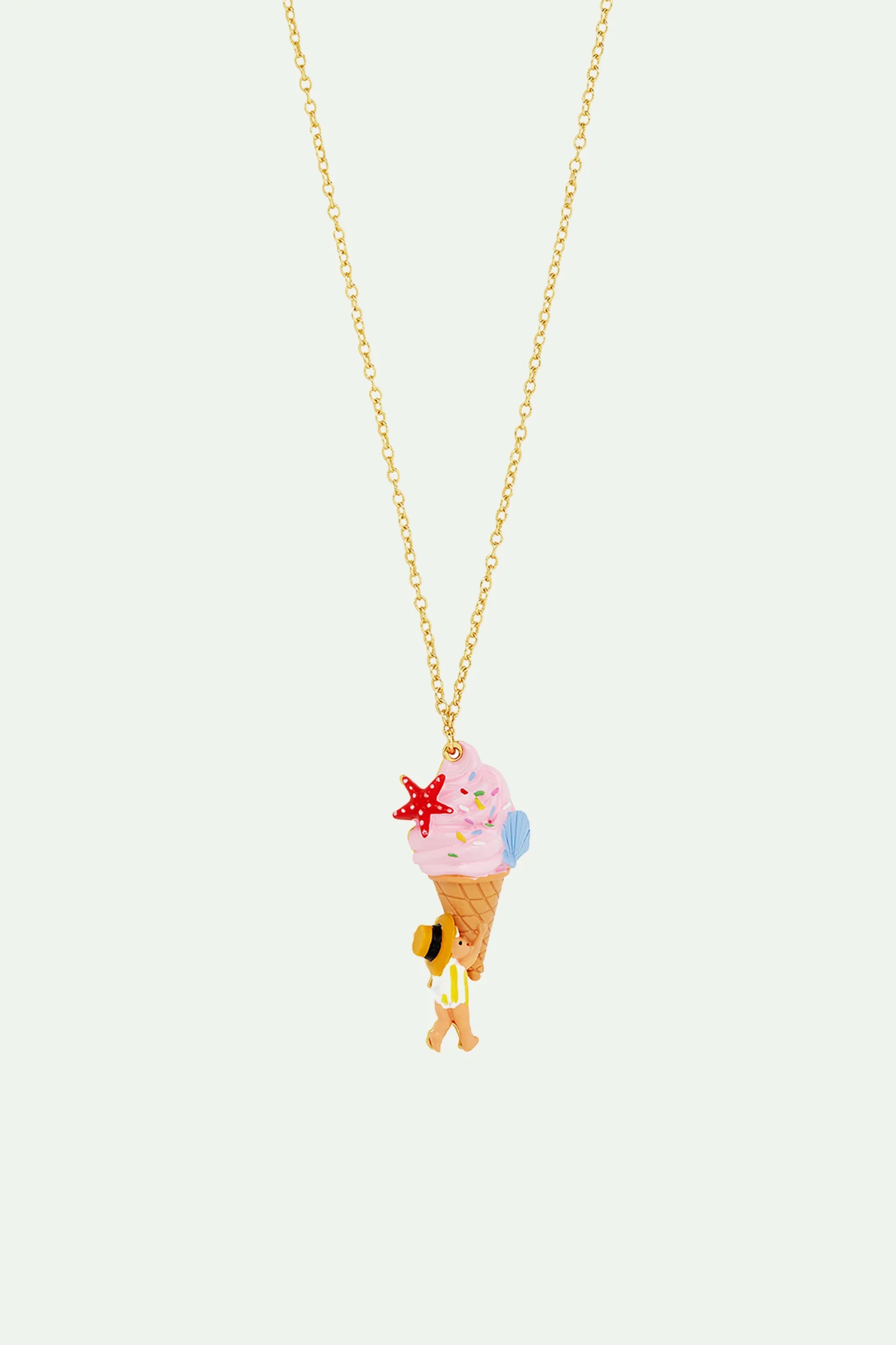 Collier pendentif glace à l'italienne, coquillage et nain de jardin