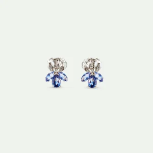 Boucles d'oreilles tiges argentées iris et pierres bleues