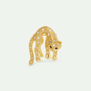 Broche chat doré et cristaux