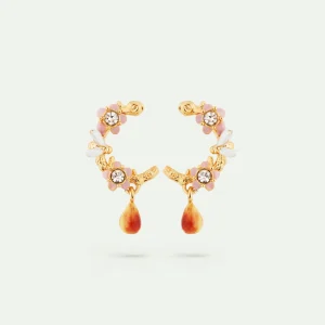 Boucles d'oreilles créoles fleurs de pommier, poire et abeille