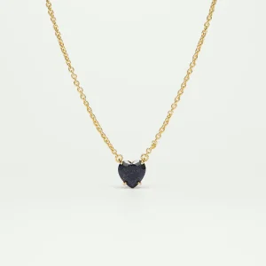 Collier pendentif pierre cœur la diamantine bleu nuit pailleté