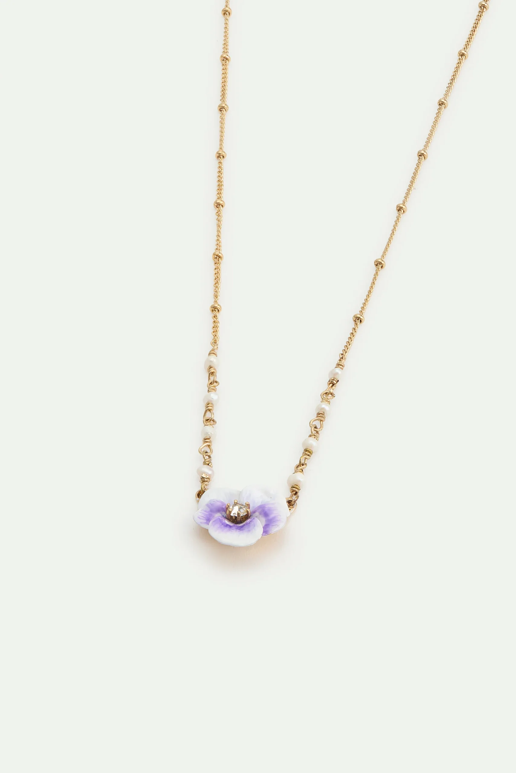Collier pendentif pensée violette et cristal taillé – Image 3