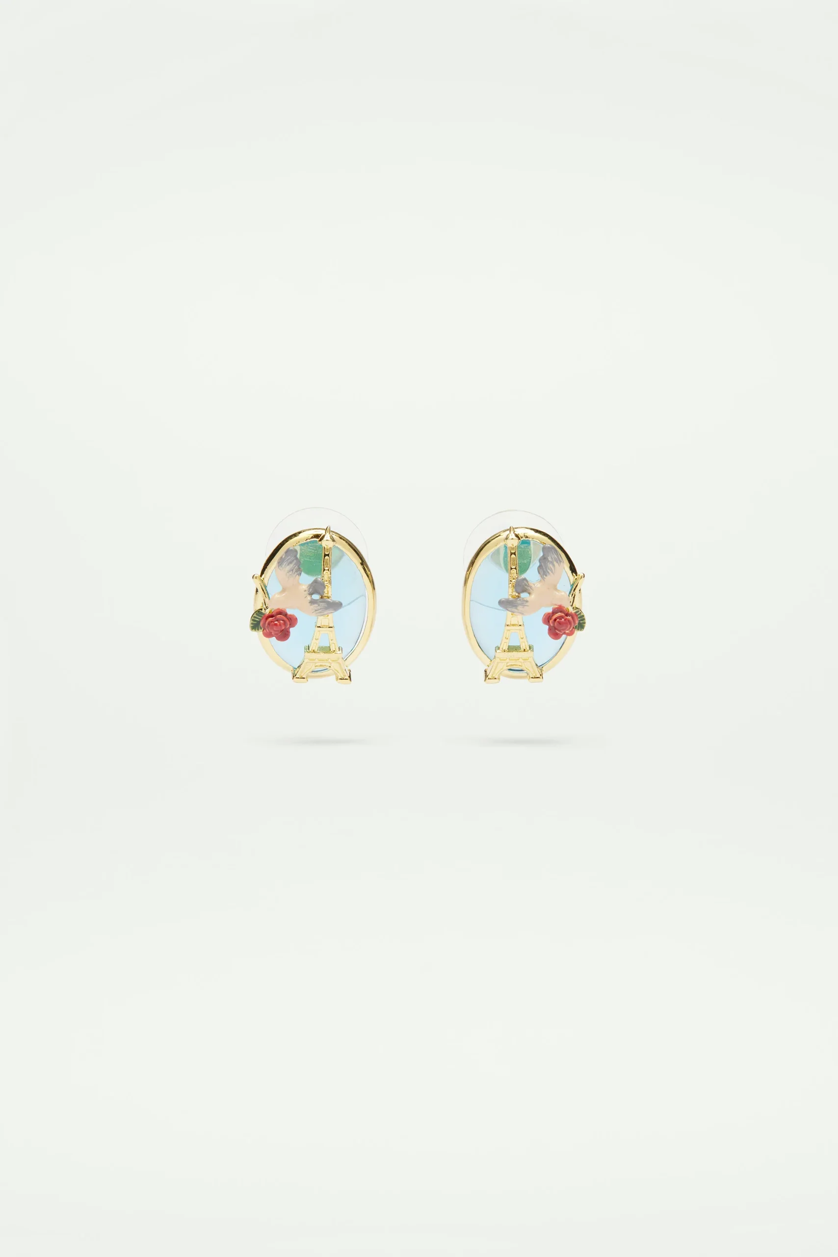 Boucles d'oreilles Tour Eiffel, moineau et rose