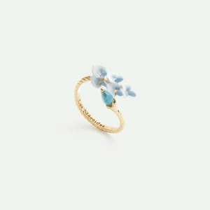 Bague ajustable fleurs de glycine et perle de verre