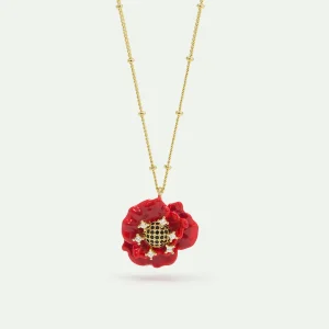 Collier pendentif coquelicot rouge et oxydes de ziconium