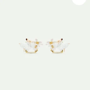 Boucles d'oreilles tiges pierre facettée, Ballerine et Fleur de Lys blanche