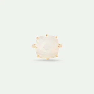 Bague solitaire pierre carrée La Diamantine blanc opalescent