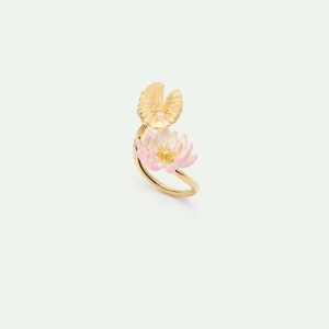 Bague ajustable nymphéa rose et lotus doré