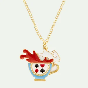Collier pendentif tasse de thé et lapin blanc