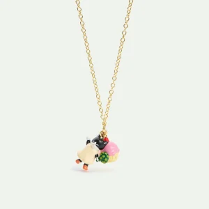 Collier pendentif chaton noir et patisserie