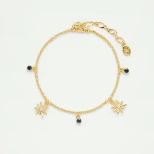 Bracelet charms étoiles dorées et pierre bleu nuit