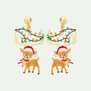 Boucles d'oreilles Clips Renne et Guirlande
