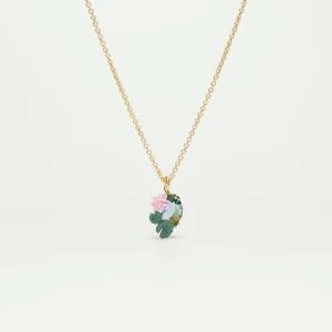 Collier pendentif fleur de lotus et pierre bleue