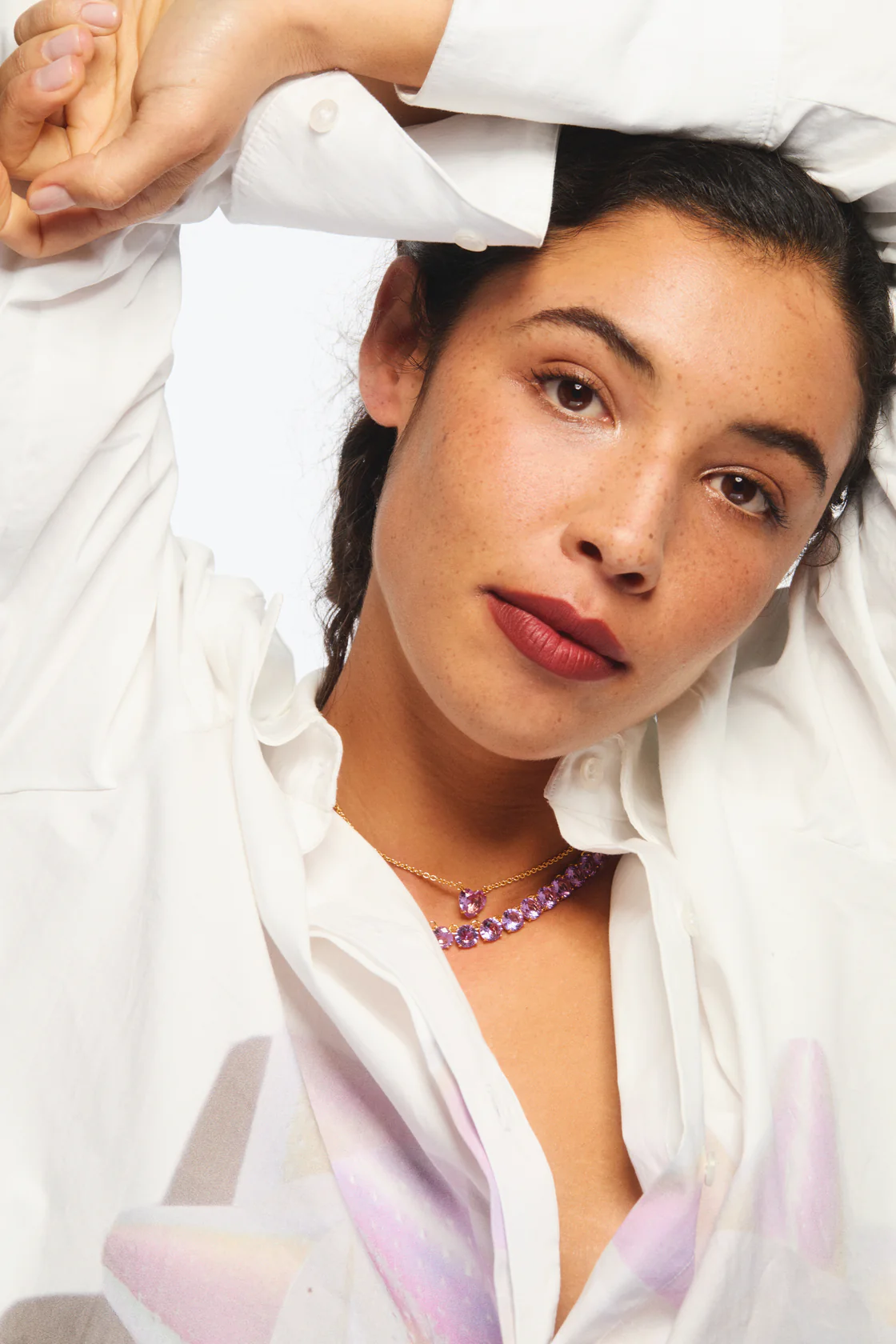 Collier fin pierre cœur La Diamantine lavande – Image 5