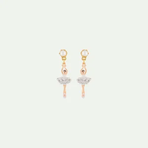 Boucles d'oreilles mini ballerine blanche strass et perles