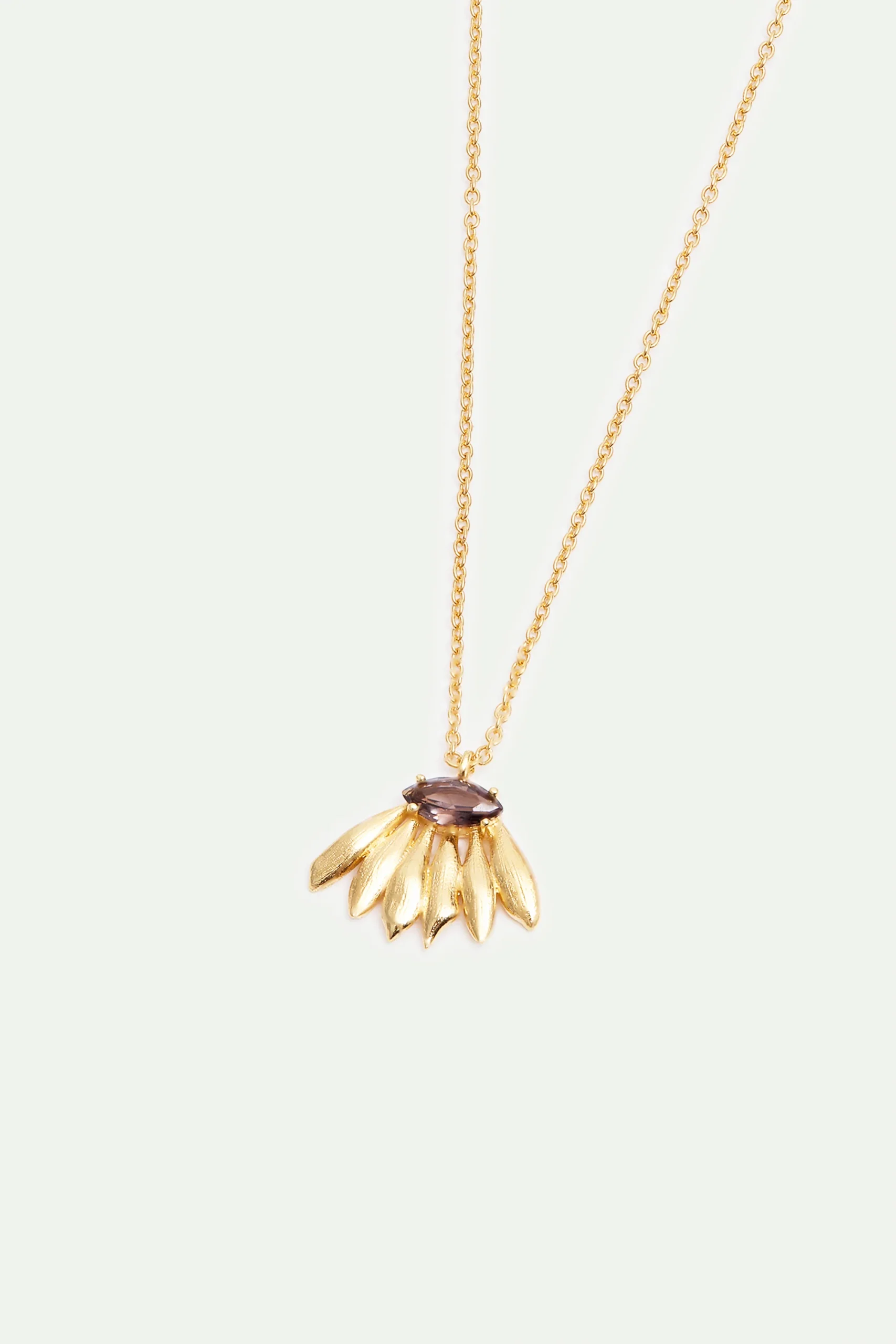 Collier pendentif doré feur de tournesol et pierre violette – Image 3