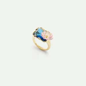 Bague bassin aux nymphéas bleue et rose