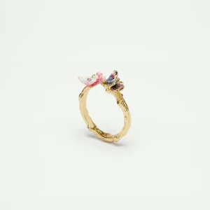 Bague ajustable papillon du japon et fleur de cerisier