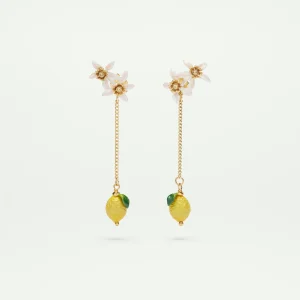 Boucles d'oreilles pendantes Citron et fleurs de citronnier
