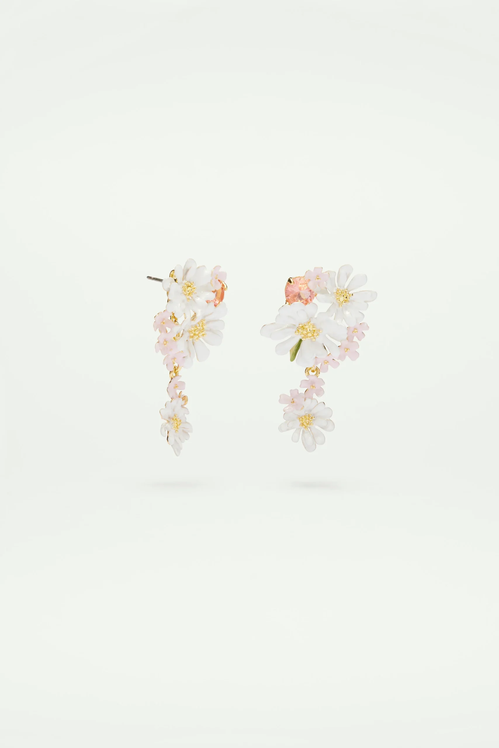 Boucles d'oreilles tiges pendantes fleurs de verveine et pierre ronde – Image 3