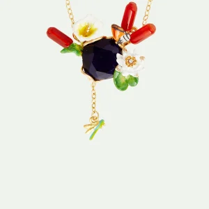 Collier plastron jardin flottant de Giverny et pierre bleue