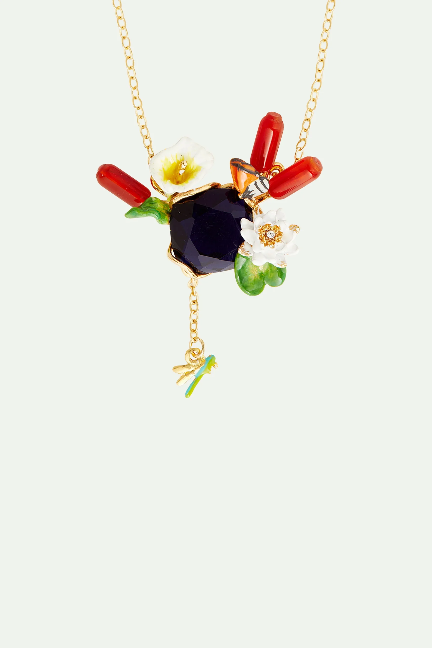 Collier plastron jardin flottant de Giverny et pierre bleue