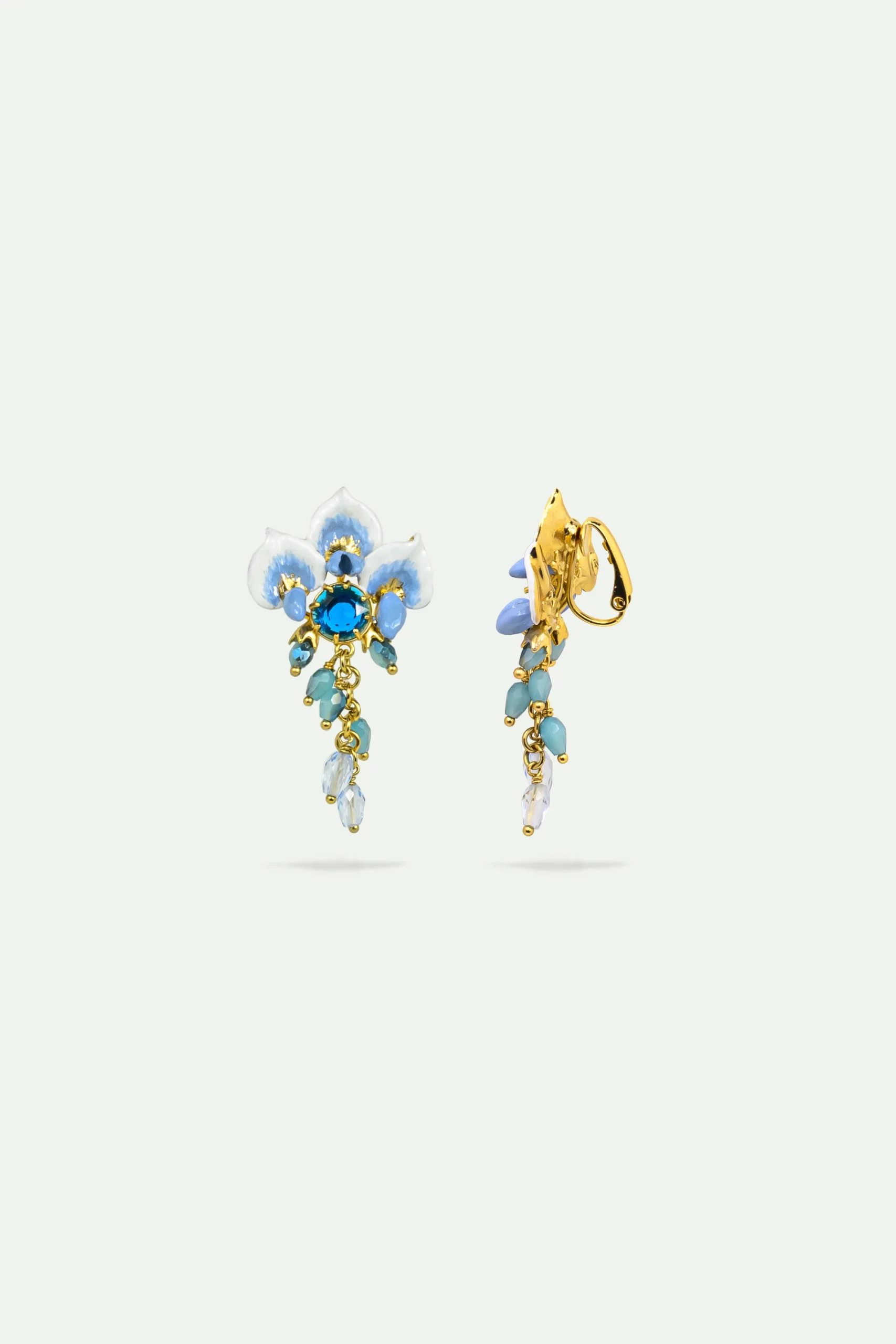 Boucles d'oreilles fleur de glycine et verre facetté bleu – Image 3