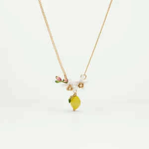 Collier plastron citron, bourgeon et fleurs de citronnier