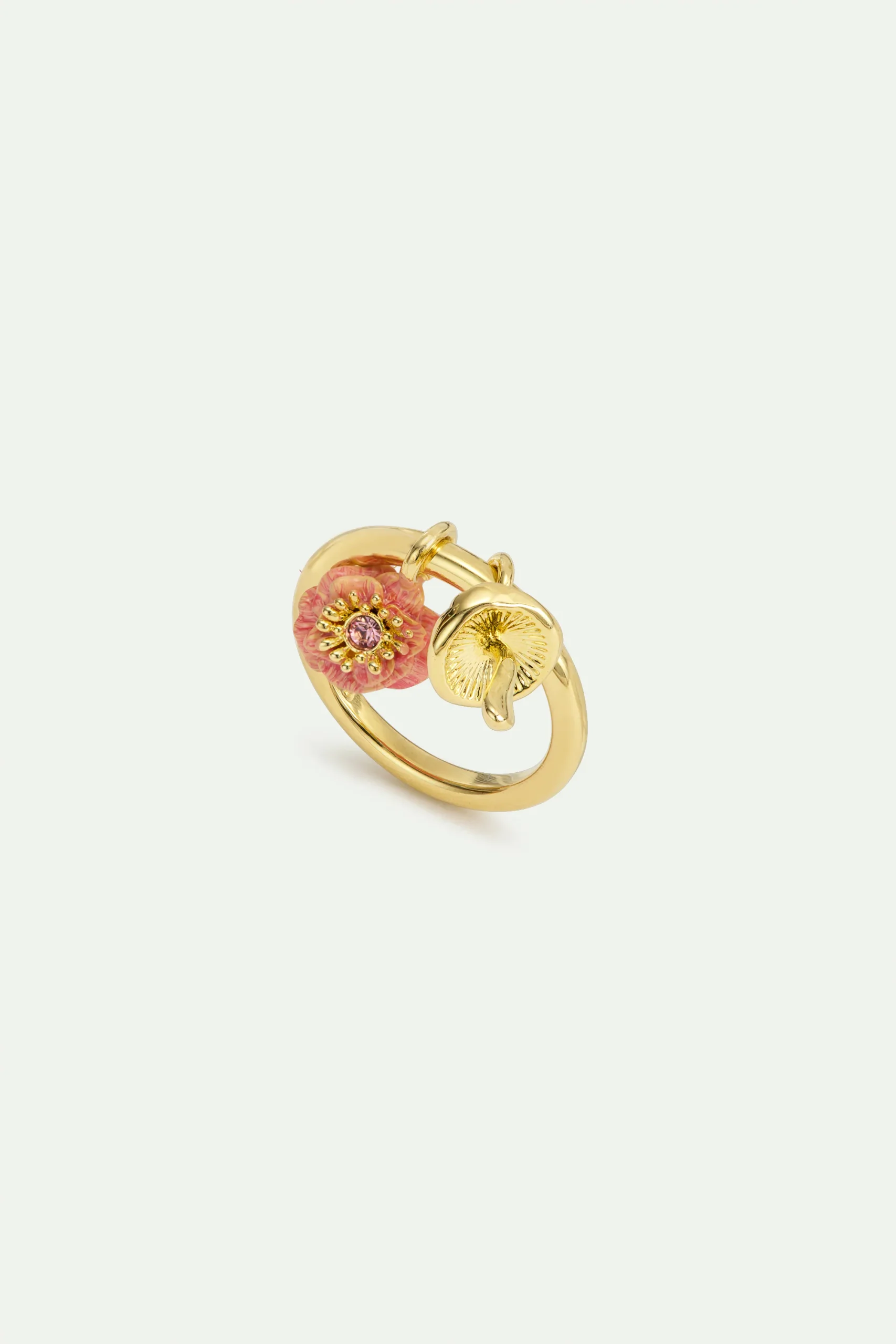 Bague charm's anémone rose et champignon doré