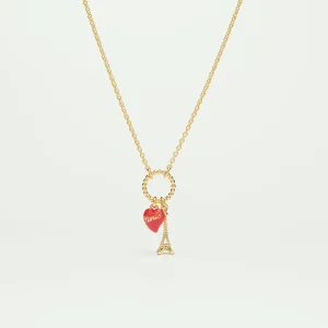 Collier pendentif Charm's Tour Eiffel et coeur rouge